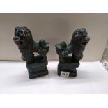 An early pair of Chinese Dogs of Fo, 13 cm wide, 7cm deep, 23 cm high.