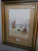 A framed and glazed watercolour seascape initialed U M. 45 x 58 cm.