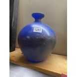 A bulbous art glass vase with rough volcano finish - height 39cm, diameter 27cm