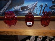 3 pieces of Victorian cranberry glass (some A/F)
