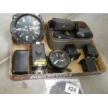 WW2 Air Ministry aircraft altimeter Mk 17A, No: 12593; plus aircraft control panel clock.