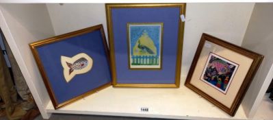 3 gilt framed prints including limited edition fish by Shi Yiu Ping