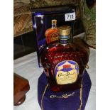 A bottle of Crown Royal Whisky.