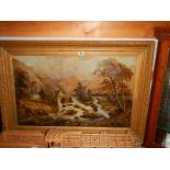 A gilt framed oil on canvas rural scene signed A Worthington.