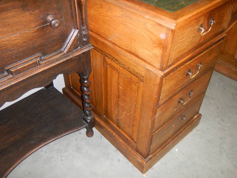 A double pedestal desk with green leather top, COLLECT ONLY. - Image 3 of 3