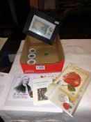 A collection of Issaac Newton coin sets & stamps etc. Including 50p coin cover, 50p's in