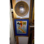 A Bacardi rum advertising barrel lid with a framed print