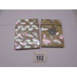 Two mother of pearl card cases (one with silver cartouche).