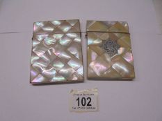 Two mother of pearl card cases (one with silver cartouche).