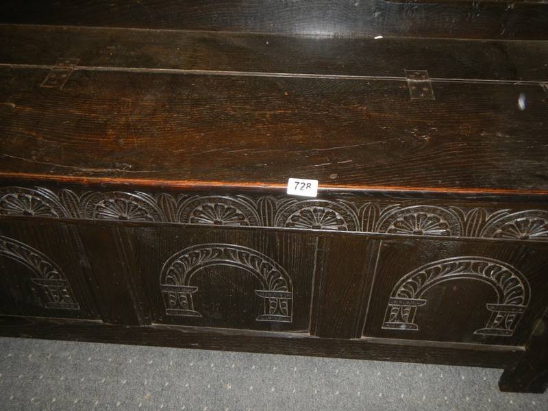 A Victorian carved oak monk's bench. - Image 4 of 4