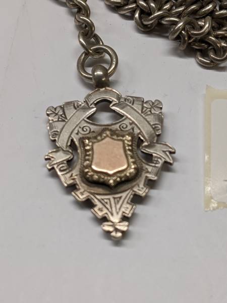 A silver watch Albert with silver fob, 56.9 grams. - Image 2 of 2