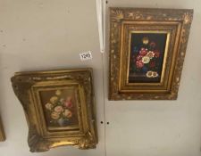 2 ormalu gilt framed pictures of flowers - 26cm x 31cm