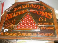 A hand painted wooden billiard room sign.