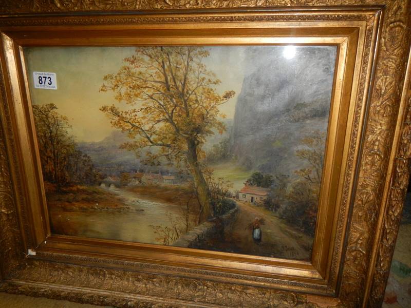 A gilt framed oil on canvas rural scene, signed but indistinct, dated 1886. - Image 2 of 3