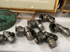 6 early 20c motorcycle carbide lamps