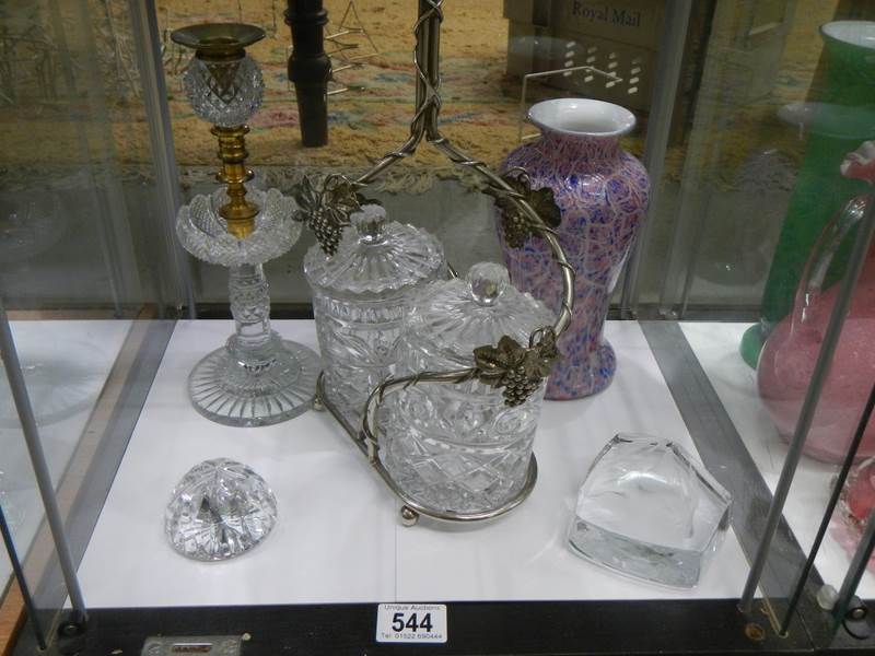 A mixed lot of glass ware including candlestick.