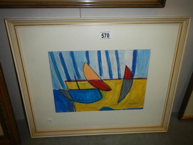 A framed and glazed Cornish school mid 20th century watercolour entitled Abstract Boats, St. Ives,