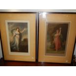 A pair of framed and glazed coloured engravings.