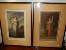 A pair of framed and glazed coloured engravings.