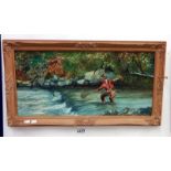 A framed & signed watercolour on paper entitled 'Trout fishing' by R.L. Woodward, dated 1971 -