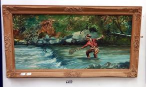 A framed & signed watercolour on paper entitled 'Trout fishing' by R.L. Woodward, dated 1971 -
