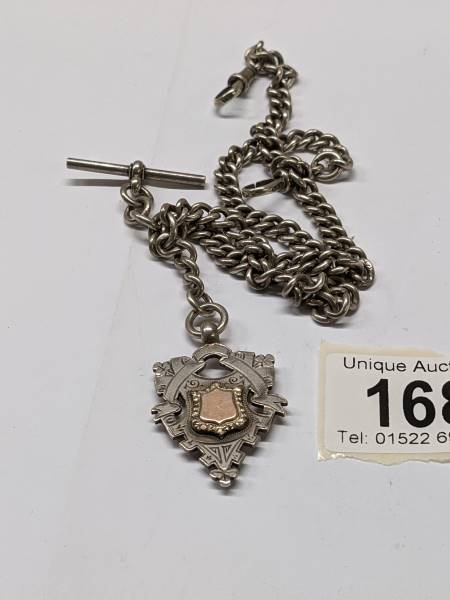 A silver watch Albert with silver fob, 56.9 grams.