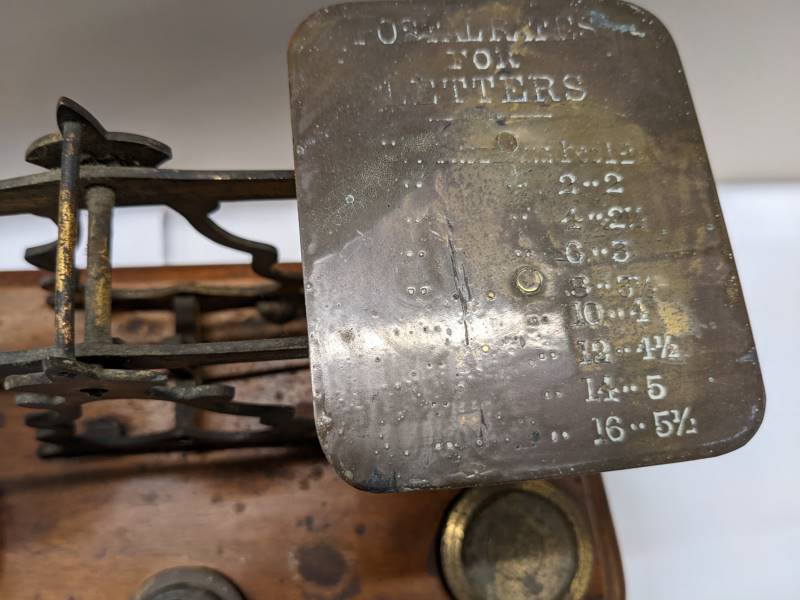 A set of Victorian brass postal scales with weights, - Image 3 of 3