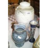 An art pottery lidded pot, jug and vases inc elliot london.