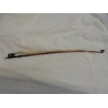 A fibre glass violin bow by P & H London, 63cm long, needs re-stringing.