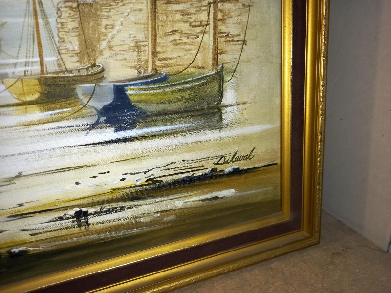 A large painting on canvas of a Harbour scene of boats - 100cm x 70cm (COLLECT ONLY) - Image 2 of 2
