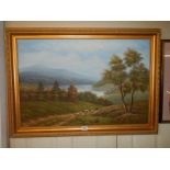 A large gilt framed oil on canvas signed Whitcher. 105 x73 cm.