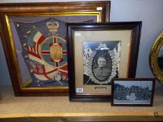 A framed WW1 memorial embroidery (missing glass) & A framed 1914 Egypt Lincolnshire Regiment photo