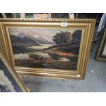 A gilt framed Victorian oil on canvas rural scene with boat, 49 x 69 cm.