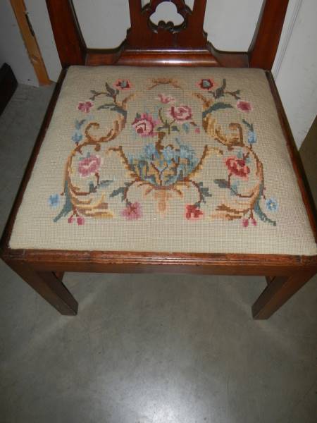 A Georgian style mahogany dining chair with embroidered seat. - Image 2 of 2