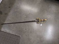 An old sword with a brass hilt.