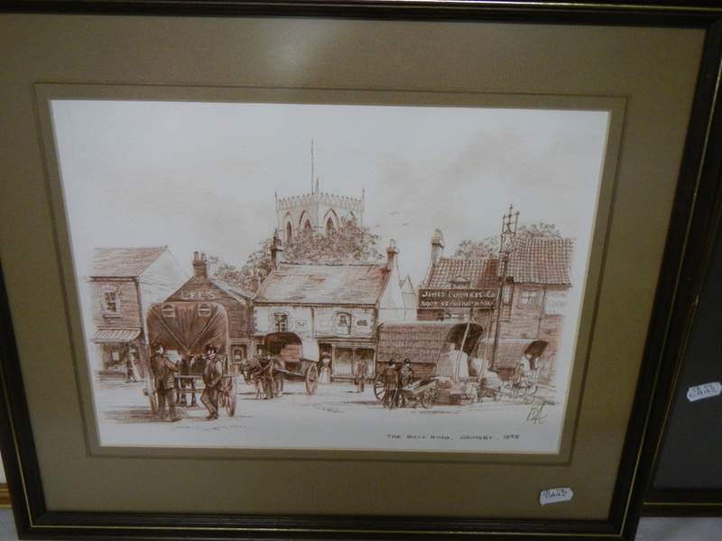 A set of 4 x pen & ink works in sepia tones with gouache highlights of late 19th Century Grimsby. - Image 5 of 6