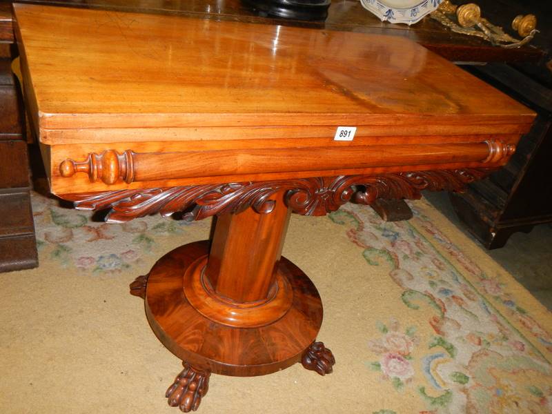 A Victorian mahogany fold over tea table. COLLECT ONLY.