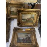 3 ormalu gilt framed pictures of Stags & cattle - 17cm x 12cm, frame - 25cm x 30cm