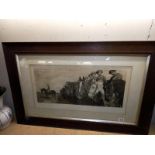 A large oak framed engraving of American soldiers Civil War? on horse back, dated 1902 - 99cm x 64cm