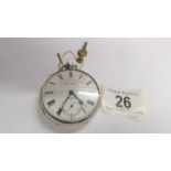A silver Fusee pocket watch, London 1875, with key, white dial, in working order.