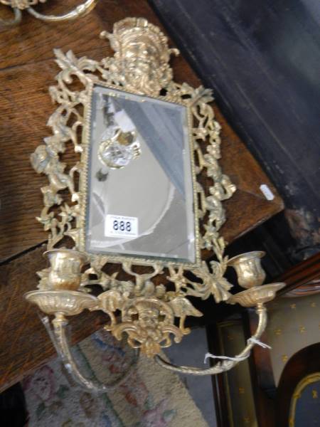 A pair of gilt metal vintage candle sconces with bevelled mirrors, with Bacchus head & ornate - Image 3 of 4