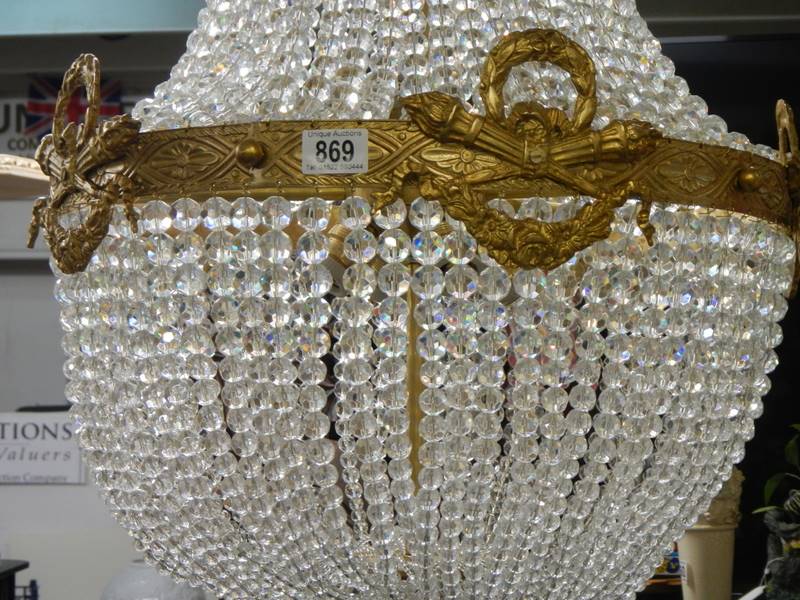 A fabulous brass 'basket' chandelier with over 4000 crystals. COLLECT ONLY. - Image 5 of 5