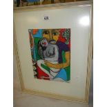 Fernando Leal (1900-1964) (attributed) Oil pastel cubist abstract work 'The embrace' signed