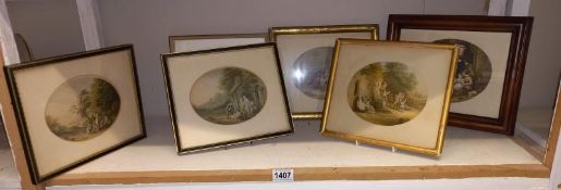 6 vintage coloured engravings