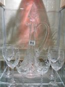 A good cut glass claret jug and six glasses.