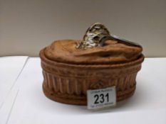 A vintage French Pillivuyt pottery woodcock game bird pate' dish.