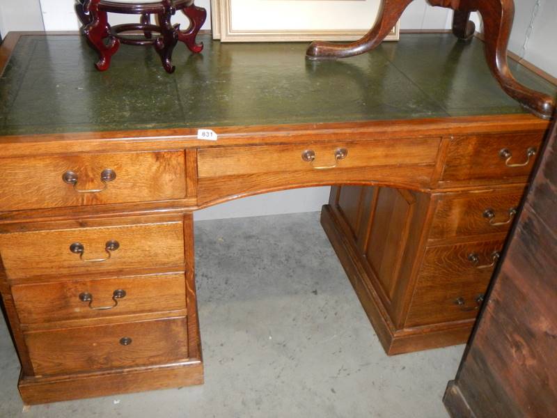 A double pedestal desk with green leather top, COLLECT ONLY. - Image 2 of 3