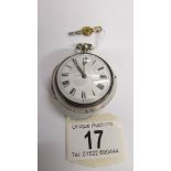 A matching pair case crown and verge pocket watch with key, working order, silver case, London 1783,