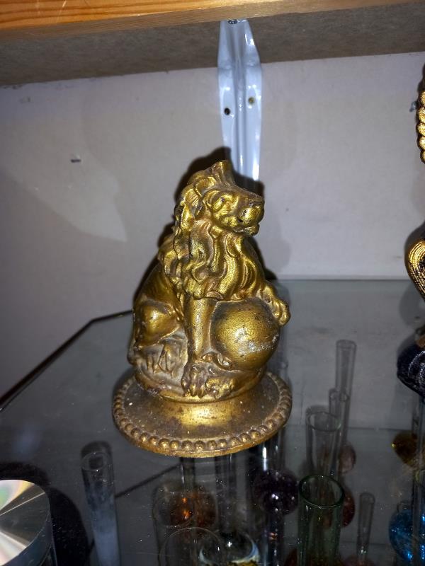 A cast iron Unicorn door stop & gilded lion & heavy cast iron duck - Image 2 of 4