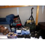 A good lot of camera's, empty slide magazines & view finders etc.